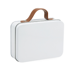 Boîte valise blanche anse cuir en métal personnalisable